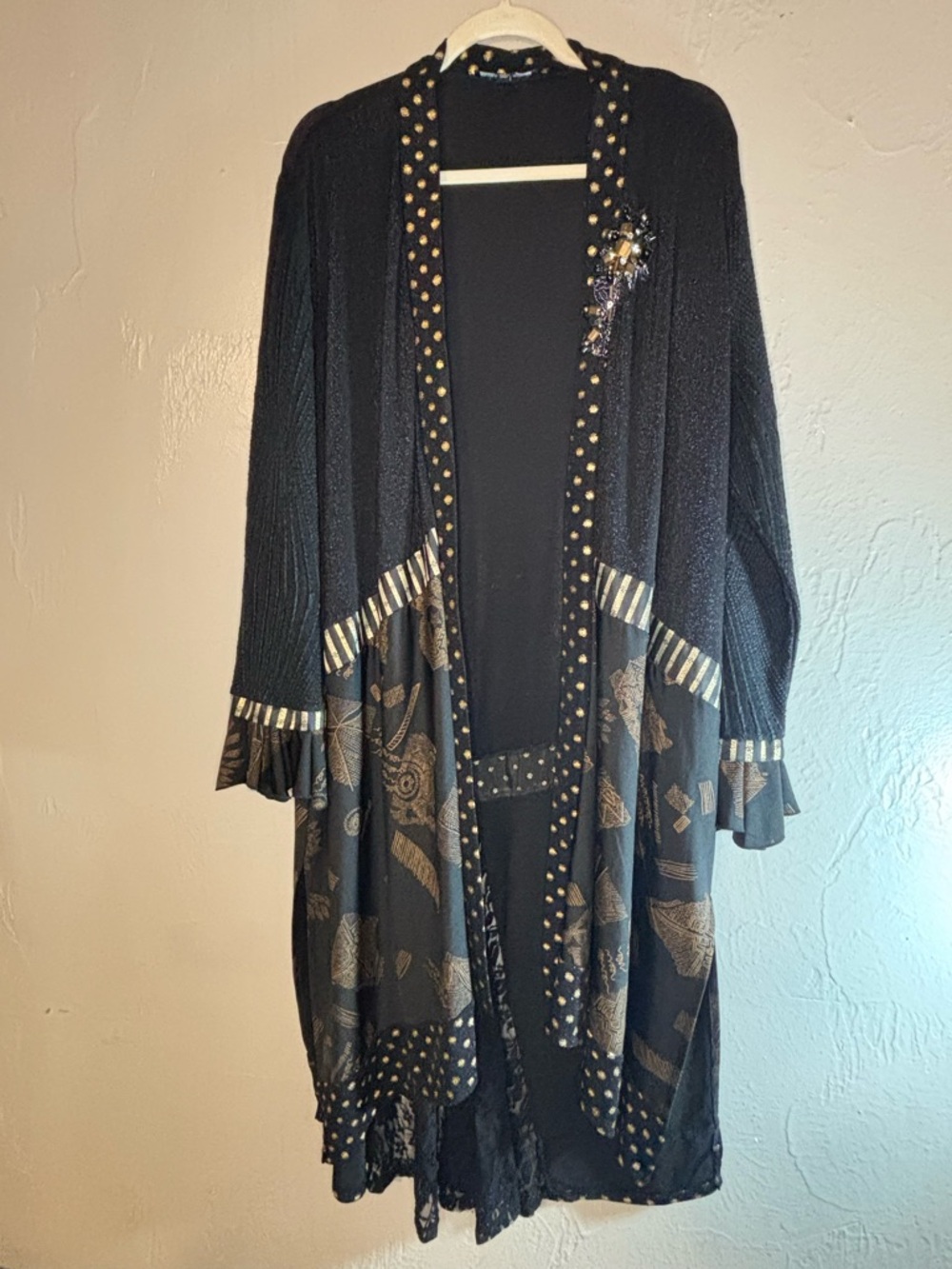 Indigo Moon Embellished Layered Duster with Gold Accents Kimono